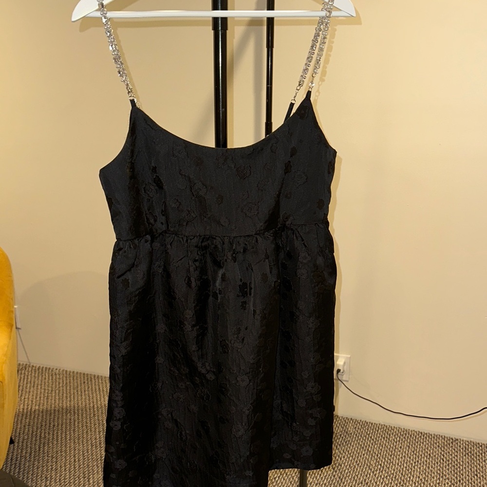 Line & Dot Black Mini Dress with Silver Straps